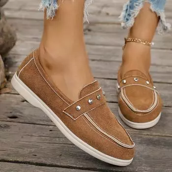 мода Модные женские туфли на плоской подошве с заклепками Весна Осень Искусственная кожа Замша Повседневные туфли на плоской подошве Мягкая подошва Удобные женские мокасины 36 бежевый