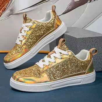 Мода Модные золотые женские кроссовки Роскошные женские кроссовки с пайетками из вулканизированной кожи Удобные повседневные кроссовки Женские дизайнерские туфли tnis feminino 35
