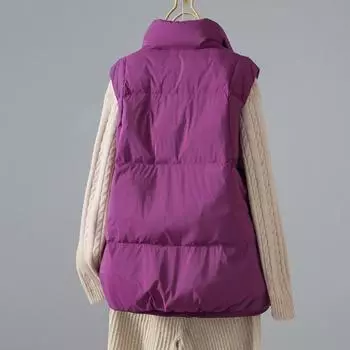 МОДА Модный большой размер пуховый жилет женский повседневный универсальный стоячий воротник белый утиный пуховый жилет теплая одежда S чёрный