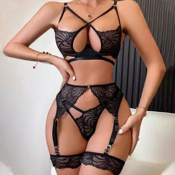 МОДА Модный новый бюстгальтер со стальным кольцом, кружевная сетка, сексуальный, перекрестный, полые, эротическое белье, пояс, слинг Onlyfan L