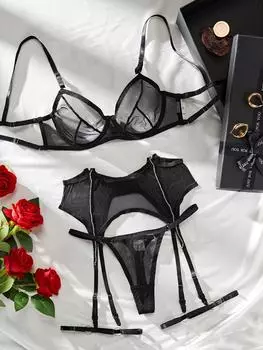 МОДА Модный новый горячий дрель украшенный сексуальный прозрачный сетчатый эротический комплект нижнего белья женский S