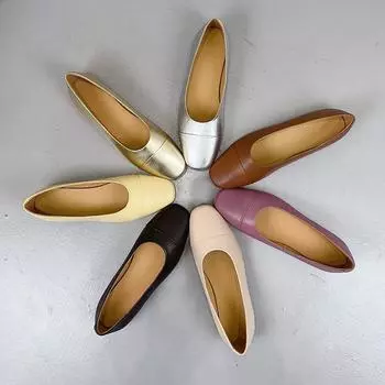 Мода Модный ретро-стиль как внутри, так и снаружи, мягкие балетки из овчины на плоской подошве, повседневная прогулочная женская обувь из кожи 35