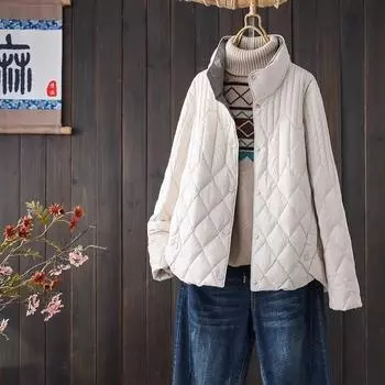 МОДА Модный воротник-стойка, легкий, короткий, пуховик для женщин, маленький, зима 2024, новый темперамент, ромб, облегающая одежда M розовый