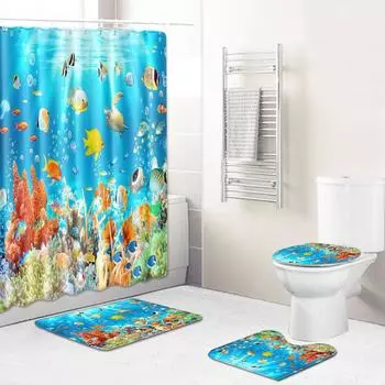 Мода Морской Мир Дельфин Набор Занавесок для Душа Ванная Комната Нескользящий Коврик для Ванной Крышка для Унитаза Полиэстер Водонепроницаемый Set A