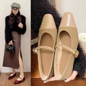 мода Мягкая женская обувь Осенняя женская обувь Квадратный носок Повседневная обувь Кроссовки Осень Новое платье Удобная бабушка Лето Ретро пряжка ремешок 35 чёрный