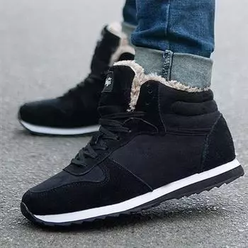 мода Мужская обувь Теплая меховая зимняя обувь для мужчин Повседневная обувь Зимние кроссовки на шнуровке Мужские черные синие повседневные кроссовки Zapatos Para Hombres 37 чёрный
