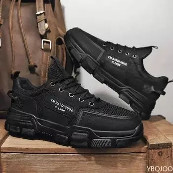 мода Мужская обувь Трендовая сетчатая повседневная обувь для мужчин Трендовые мужские кроссовки на шнуровке на платформе Рабочие мужские ботильоны Zapatillas De Hombre 39 чёрный