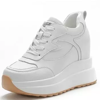 мода Натуральная кожа для женщин 10 см платформа танкетка кроссовки массивная обувь летняя обувь весна осень прогулочные кроссовки мода 34 чёрный