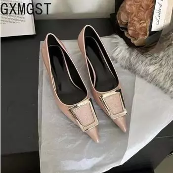 мода Небольшие остроносые туфли Женские туфли на плоской подошве Элегантные туфли 2024 Весна Дизайнерские сандалии для платьев Лето Роскошь Прогулки Zapatillas De Mujer 35 чёрный