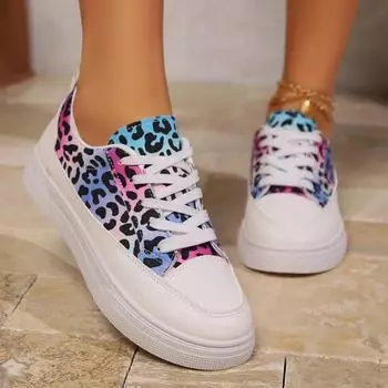 Мода New Tide Flats Leopard Женская обувь Platform Laceup Спортивная обувь Fashion Cozy Autumn Casual Shoes Designer Walking 36 белый