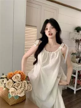 МОДА Нежное ветровое платье на подтяжках для женщин лето 2024 новое пляжное платье для отдыха на море нишевый дизайн длинное платье Одежда S абрикосовый