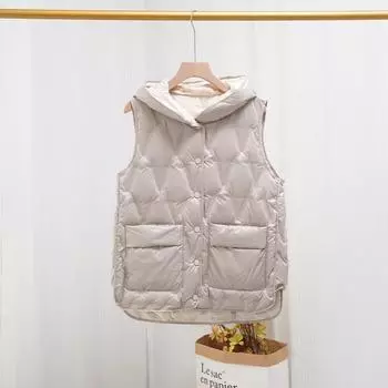 МОДА Носите легкий пуховый жилет с обеих сторон Женский жилет 2024 Новый жилет с капюшоном Носите и зимний жилет куртка модная Одежда S чёрный