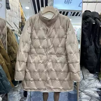 МОДА Новая двухсторонняя легкая куртка-пуховик женская средняя и длинная большого размера свободная и облегающая маленькая зимняя тонкая куртка модная одежда S