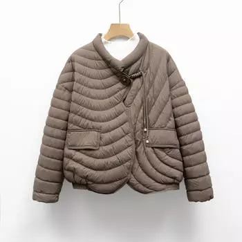 МОДА Новая куртка-пуховик Новая флисовая повседневная зимняя легкая и простая однотонная куртка с круглым вырезом свободная одежда M чёрный