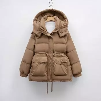 МОДА Новая куртка-пуховик женская зимняя модная облегающая маленькая теплая утолщенная куртка с капюшоном одежда S чёрный