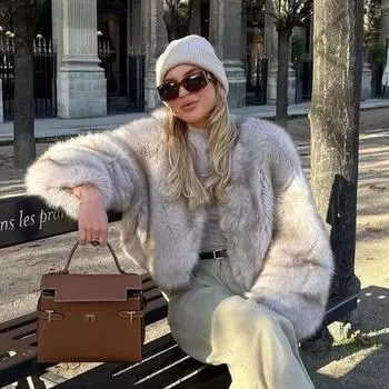 МОДА Новая меховая куртка женская европейская и американская короткая куртка из лисьего меха женская роскошная роскошная пушистая плюшевая женская одежда S