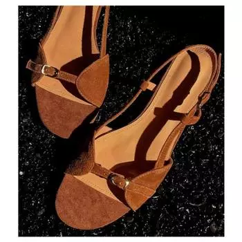 мода Новая мода Нишевый дизайн Натуральная кожа Нубук сандалии с открытым носком Женские летние плоские ремни с пряжкой Полые белые универсальные сандалии 35 коричневый