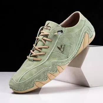 Мода Новая мода ручной работы кожа повседневная мужская обувь дизайн шнуровки кроссовки мужские мокасины дышащие мягкие туфли на плоской подошве мужская обувь для вождения 38 чёрный