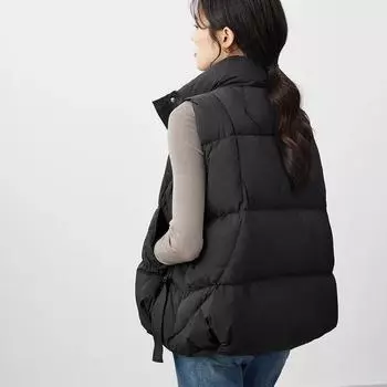 МОДА Новая мода универсальный треугольный пряжка круглый карман воротник стойка свободный пуховый жилет женский 2024 и зима белый утиный пух жилет одежда One size бежевый
