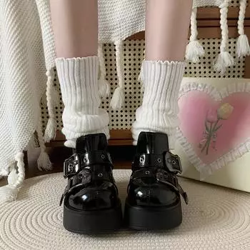 Мода Новая мода женская готическая уличная обувь женская обувь на высоком каблуке танкетка толстая подошва женская обувь 35 чёрный