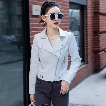 МОДА новая новая куртка из искусственной кожи локомотива женская короткая тонкая куртка большого размера маленькая кожаная куртка модная Одежда S чёрный