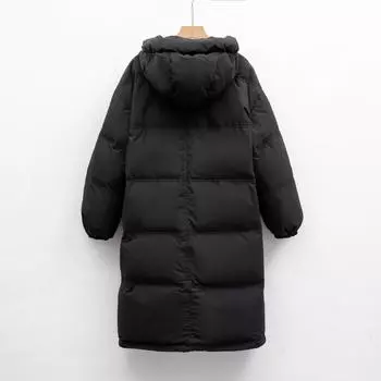 МОДА Новая утолщенная свободная одежда из хлеба Новая зимняя куртка на утином пуху Удлиненная куртка до колена Женская одежда S чёрный