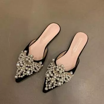 мода Новая весна лето мода удобные сексуальные женские туфли элегантные нити бисера кристалл пэчворк тонкие каблуки тапочки Zapatos Mujer 35 бежевый