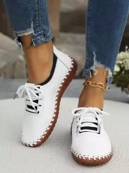 Мода Новая весна/осень Женские туфли на плоской подошве с круглым носком на плоской подошве для женщин Уличные туфли на платформе с противоскользящим покрытием Повседневные туфли-лоферы с перекрестными шнурками 36 чёрный