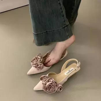 Мода Новая женская 2024 Трендовые босоножки на высоком каблуке Sweet Rose с закрытым носком Летняя обувь с открытым носком Модные женские туфли с открытым носком 37 розовый
