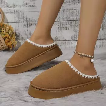 мода Новая зимняя мода женские зимние теплые замшевые кожаные ленивые мокасины ботинки женские женские плоские ботинки Bottine Botas ботинки мюли 2024 36