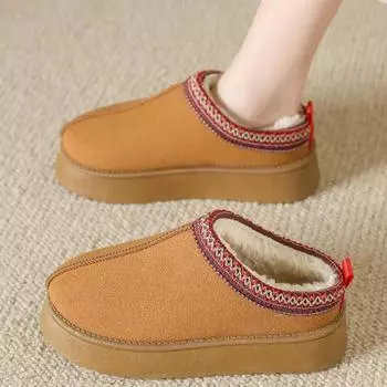 мода Новая зимняя мода женские зимние теплые замшевые кожаные ленивые мокасины ботинки женские женские плоские ботинки Bottine Botas ботинки мюли 2024 40 чёрный