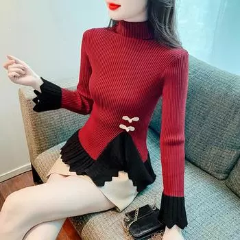 МОДА Новая зимняя Премиум Новая китайская рубашка с длинным рукавом на пуговицах Женская нерегулярная полуводолазка Верхняя женская одежда One size абрикосовый