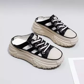 Мода Новинка 2024 года Женская мода Кроссовки из вулканизированной кожи Повседневные кроссовки Женские летние новые туфли на плоской подошве Сетчатые дышащие кроссовки Толстые спортивные туфли 36 чёрный