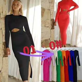 МОДА Новое облегающее трикотажное платье Design Sense Niche Hollowed Out Elastic Temperament облегающее платье с длинными рукавами One Size бежевый