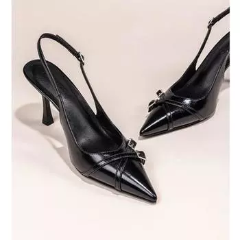 мода Новые босоножки на высоком каблуке женская обувь весна-лето обувь с острым носком женская обувь для вечеринок модные туфли с пряжкой на ремне женские туфли-лодочки 34 чёрный