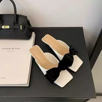 мода Новые дизайнерские летние женские тапочки с квадратным носком, модные шлепанцы с бабочкой, повседневные офисные женские сандалии 36 чёрный