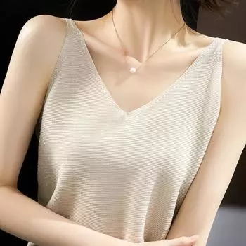 Мода Новые летние 2024 года безрукавные трикотажные майки с V-образным вырезом черные трикотажные майки женские топы JJ42 One Size серый