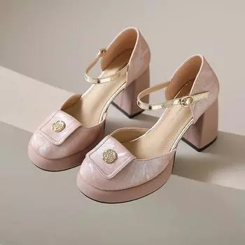 мода Новые летние модные женские босоножки на высоком каблуке с круглым носком Новые элегантные универсальные туфли Удобные толстые каблуки Zapatos De Mujer 34 чёрный