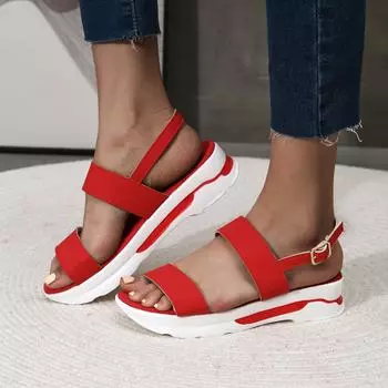 мода Новые летние женские сандалии Легкие туфли на танкетке для женщин Летние сандалии Туфли на платформе с каблуками Sandalias Mujer Casual 36 красный