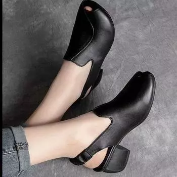 Мода Новые Модные Босоножки на платформе с квадратным каблуком Однотонные женские повседневные босоножки на высоком каблуке с открытым носком Удобные женские босоножки с заостренным носком 35 чёрный