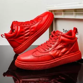 Мода Новые модные красные повседневные кроссовки мужские осенние кожаные мужские высокие кроссовки 2025 трендовые белые вулканизированные туфли для мужчин tnis masculino 39