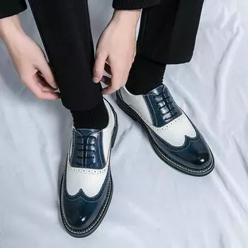 Мода Новые Модные мужские кожаные туфли Деловые туфли Универсальные повседневные амортизирующие модные Большие размеры резные мужские 38 синий