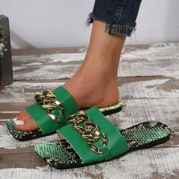 мода Новые модные сексуальные цепочные замки однотонные летние стильные римские плоские уличные женские тапочки женские сандалии Zapatos De Mujer 36 зелёный