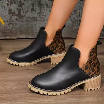 мода Новые модные женские ботильоны без застежек для отдыха на открытом воздухе 2024 Высококачественные износостойкие женские ботинки с острым носком в леопардовом стиле 36 чёрный