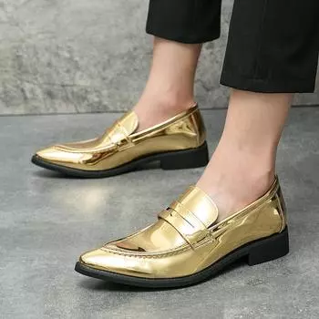 Мода Новые Мужские Золотые Черные Остроносые Зеркальные Патентная Кожа Повседневные Туфли Лоферы Мокасины Свадебные Выпускные Балетки Zapatillas Hombre 38