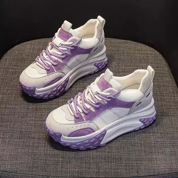 Мода Новые Осенние Досуг Мода Повседневные Толстые Подошвы Увеличивают Рост 6см Повышенные Сетчатые Кожаные Туфли Для Женщин Кроссовки Zapatos De Mujer 33 синий