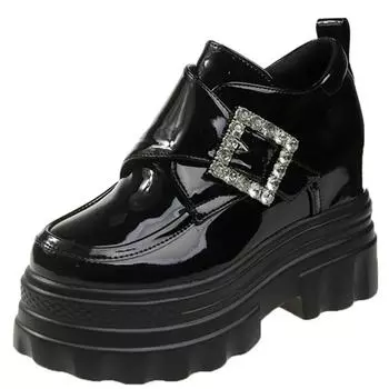 Мода Новые Осенние Туфли 10 СМ Каблуки Кожаные Массивные Туфли 2024 Женские Кроссовки Diamonds High Platform Черные Теннисные Туфли Женские Вулканизированные 34 бежевый