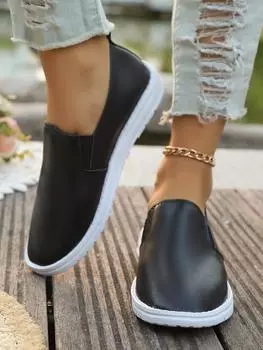 Мода Новые Осенние Женские Туфли На Плоской Подошве С Круглым Носком Для Женщин Мокасины На Платформе Без Застежек Уличные Офисные Дамские Нескользящие Однотонные Туфли 36 чёрный