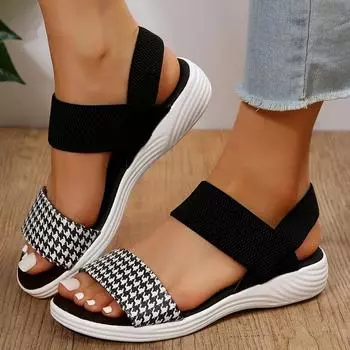 Мода Новые повседневные туфли Свободные тапочки с леопардовым принтом Thousand Birds Stripe Design Резиновая подошва Женские сандалии Zapatos Mujer 36 чёрный