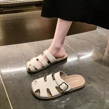 мода Новые римские тапочки женские туфли на плоской подошве на платформе летние открытые пляжные шлепанцы модные босоножки с открытой пяткой для ходьбы женские тапочки 35 бежевый
